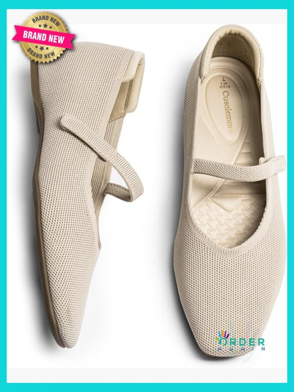 Square Toe Mary Jane Flats with Arch Support and Concealed Wedge Heel, Knit